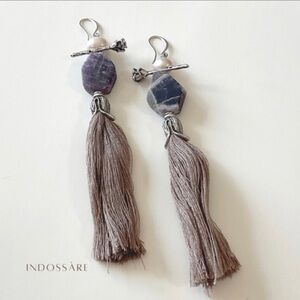 Raw Amethyst Quartz Tulip Tassel Earrings